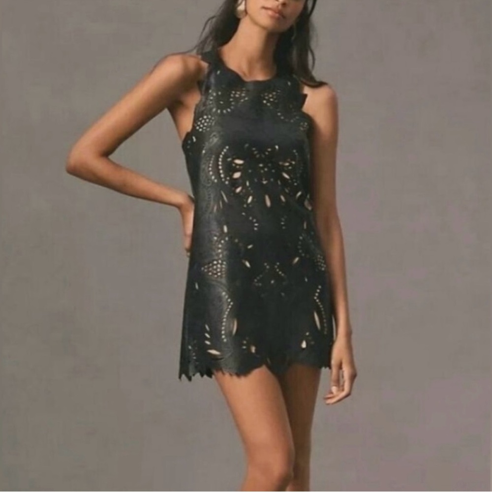 Anthropologie feaux leather cutout dress NWT